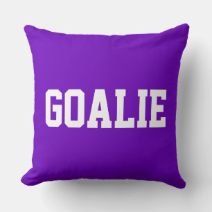 GOALIE Fun 70s Athletic White Text On Bright Green Throw Pillow
