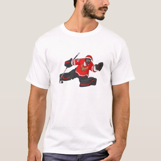 Goalkeeper Ice Hockey Santa Claus Christmas T-Shirt (Front)