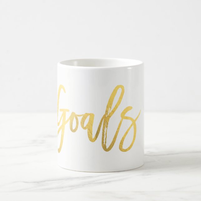 GOALS Gold Foil Modern Script Trendy Custom Coffee Mug (Center)