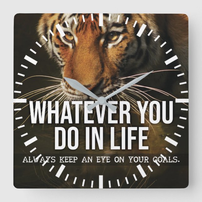 Goals - Hustle, Gym, Success - Tiger Motivational Square Wall Clock (Front)