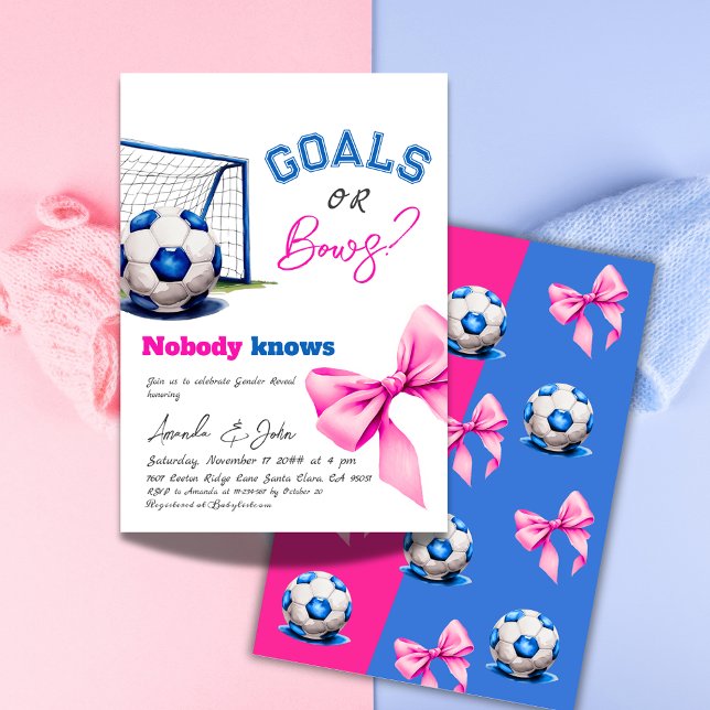 Goals or Bows Blue or Pink Football Gender Reveal Invitation (Creator Uploaded)