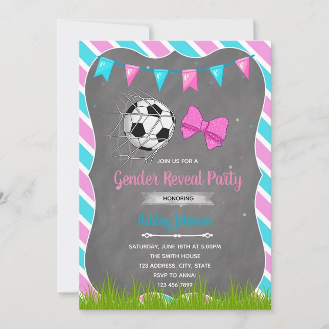 Goals or Bows gender reveal invitation (Front)
