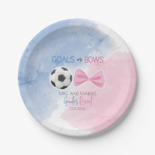 Goals or bows gender reveal party paper plate