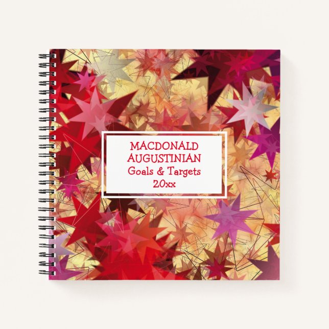GOALS TARGETS Red Stars Personalized Square Notebook (Front)