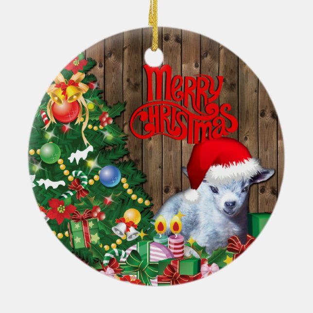 GOAT  Adorable Pygmy Goat Baby Christmas Ceramic Ornament (Back)