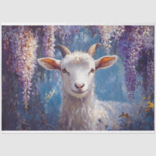 Goat and Purple Wisteria Flowers Decoupage Tissue Paper