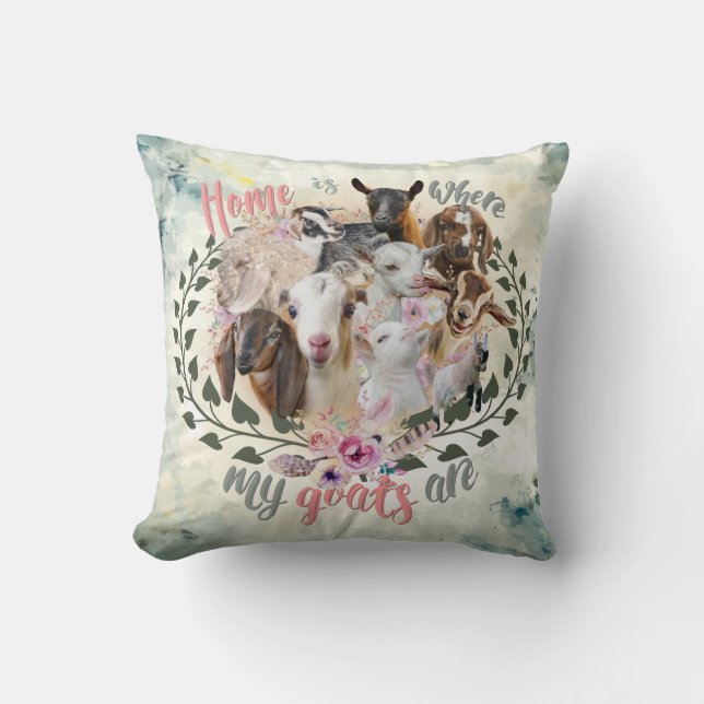GOAT ART | Home is Where My Goats Are GetYerGoat Throw Pillow (Front)