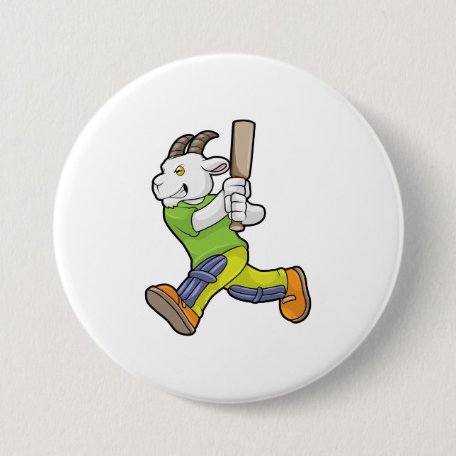 Goat as Batsman with Cricket bat 3 Inch Round Button (Front)