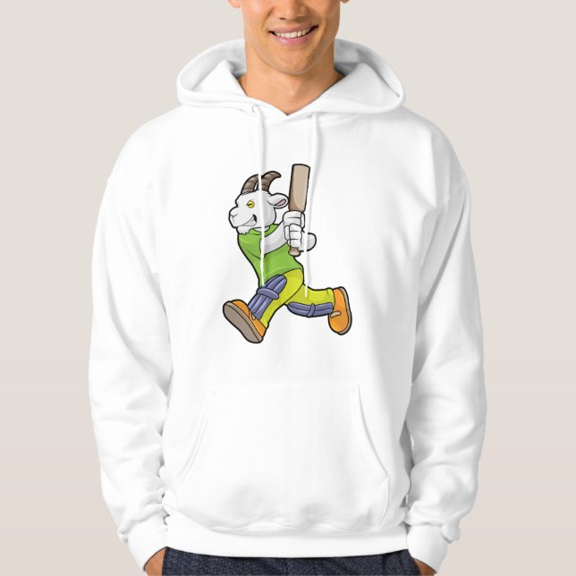 Goat as Batsman with Cricket bat Hoodie (Front)