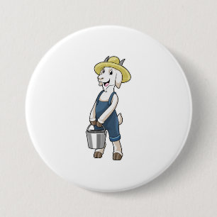 Goat as Farmer with Bucket 3 Inch Round Button