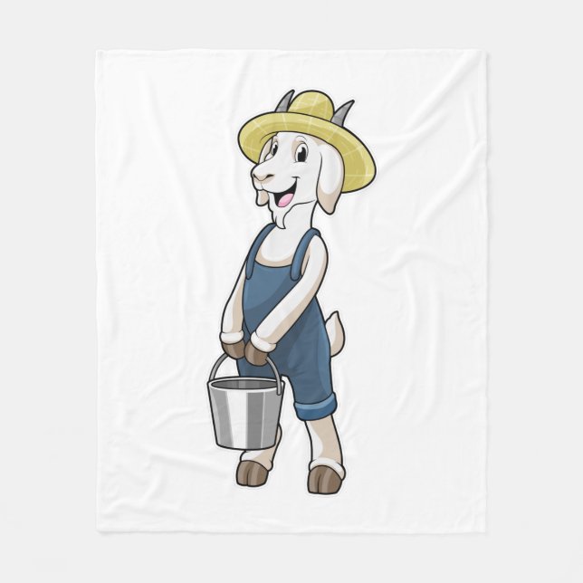 Goat as Farmer with Bucket Fleece Blanket (Front)
