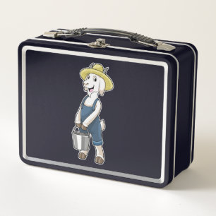 Goat as Farmer with Bucket Metal Lunch Box