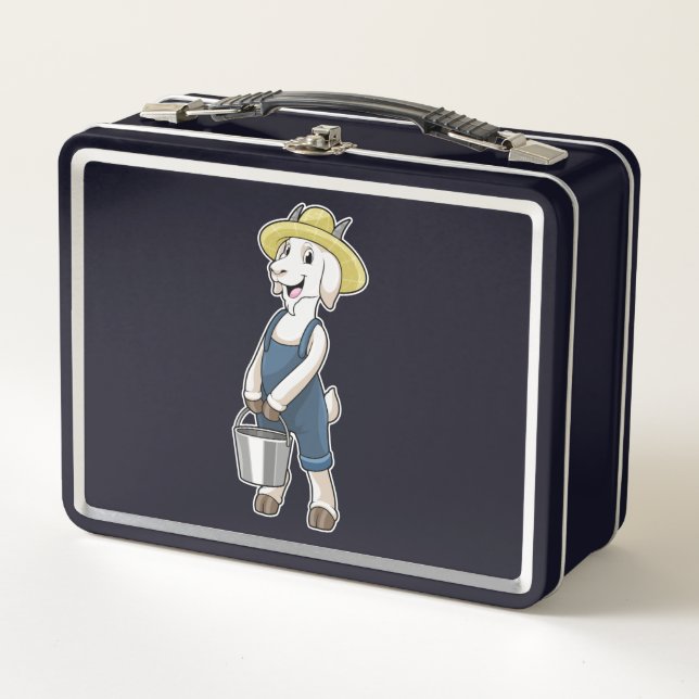 Goat as Farmer with Bucket Metal Lunch Box (Front)