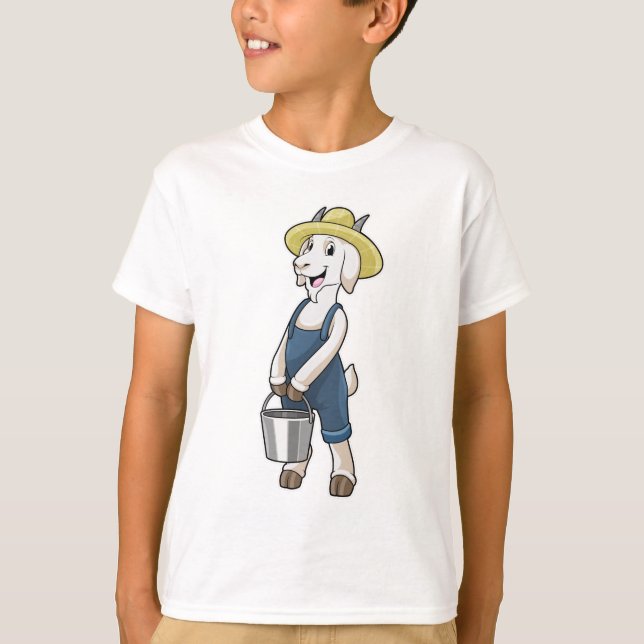 Goat as Farmer with Bucket T-Shirt (Front)