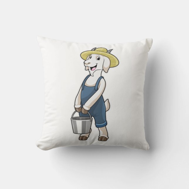 Goat as Farmer with Bucket Throw Pillow (Front)