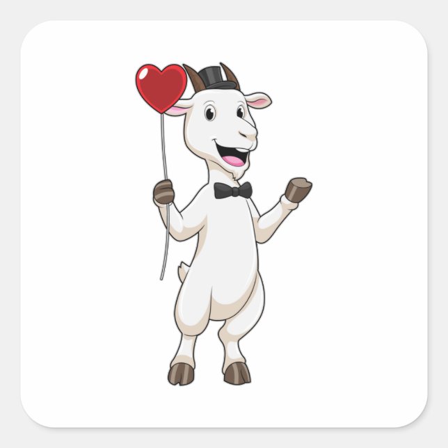 Goat as Groom with Heart Balloon Square Sticker (Front)