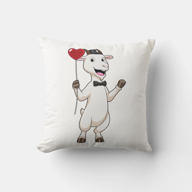 Goat as Groom with Heart Balloon Throw Pillow (Front)