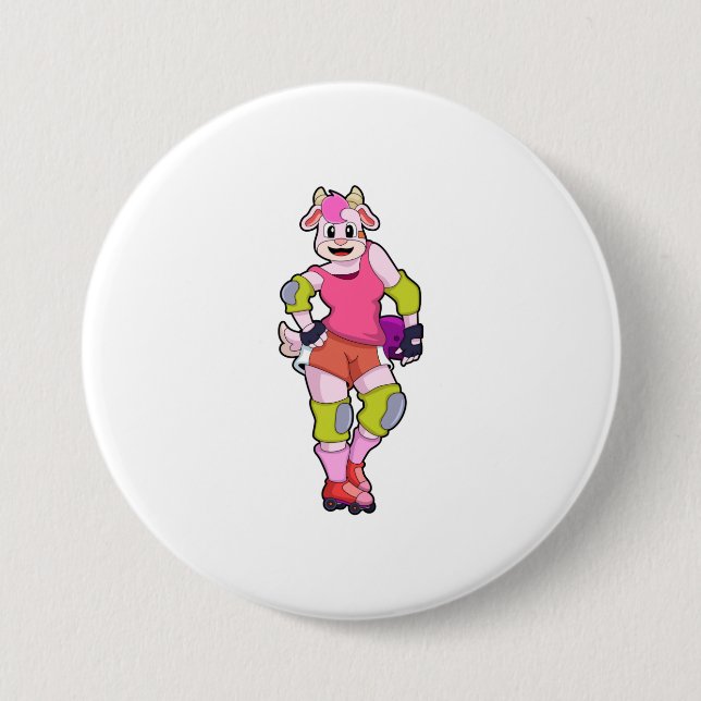Goat as Inline Skater with Inline Skates 3 Inch Round Button (Front)