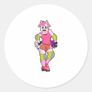 Goat as Inline Skater with Inline Skates Classic Round Sticker