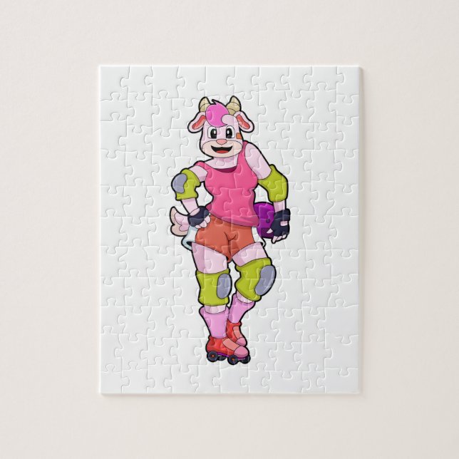 Goat as Inline Skater with Inline Skates Jigsaw Puzzle (Vertical)