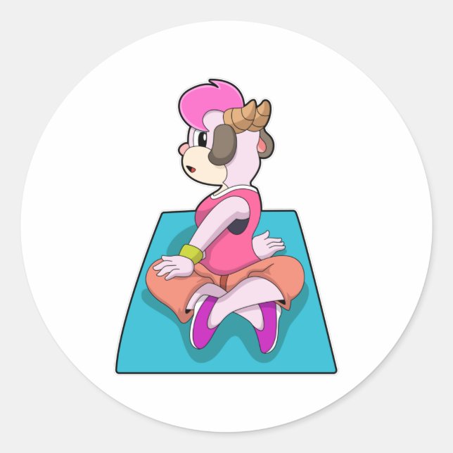 Goat at Yoga on Yoga mat Classic Round Sticker (Front)
