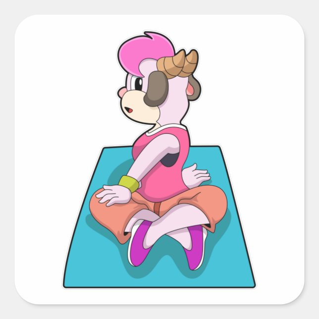 Goat at Yoga on Yoga mat Square Sticker (Front)