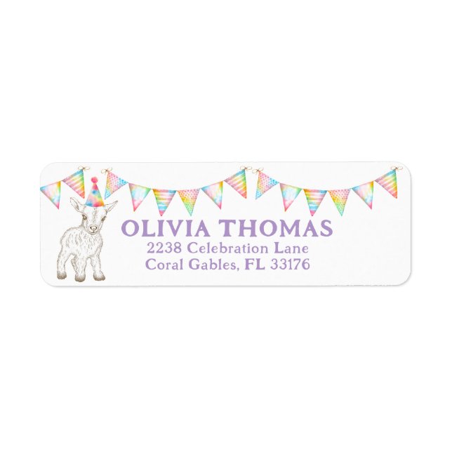 Goat Birthday Party Watercolor Address Label (Front)
