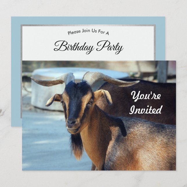 Goat Black Brown Animal Photo Birthday Invitation (Front/Back)