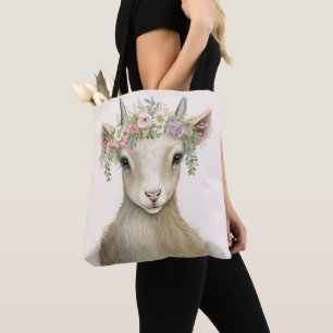 Goat Boho Floral Animal Personalized Tote Bag