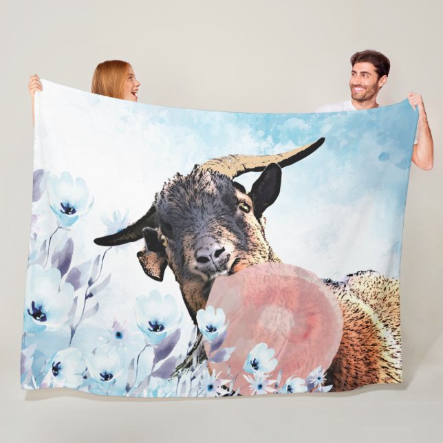 GOAT|Bubblegum Watercolor Goat Flowers GetYerGoat™ Fleece Blanket (In Situ)