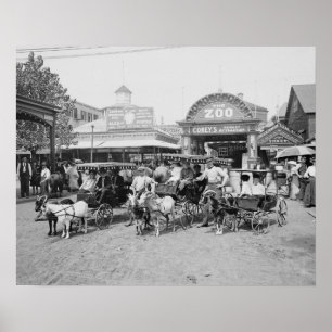 Goat Carriages at Coney Island, 1910. Vintage Poster