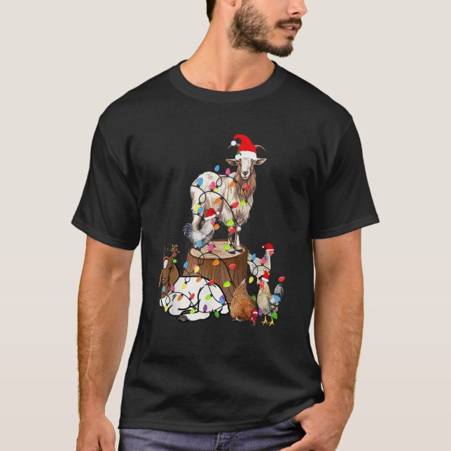 Goat Chicken Santa Hat Reindeer Funny Christmas Li T-Shirt (Front)