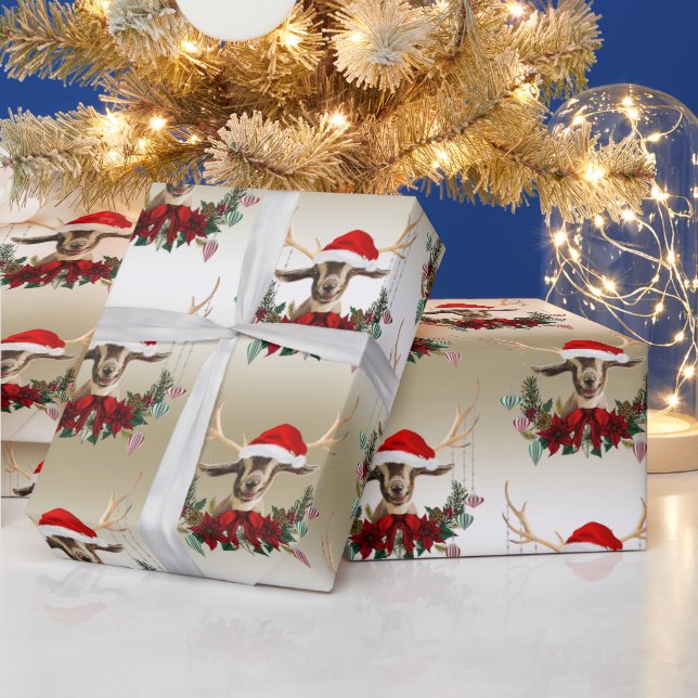 Goat Christmas Cute Toggenburg Baby Goat  Antlers Wrapping Paper (Holidays)