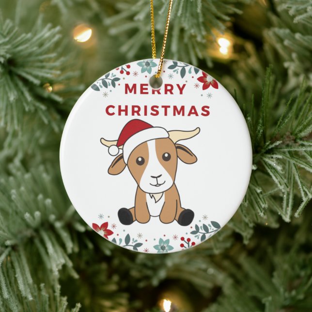 Goat Christmas Goats Winter Animals Ceramic Orname Ceramic Ornament (Tree)