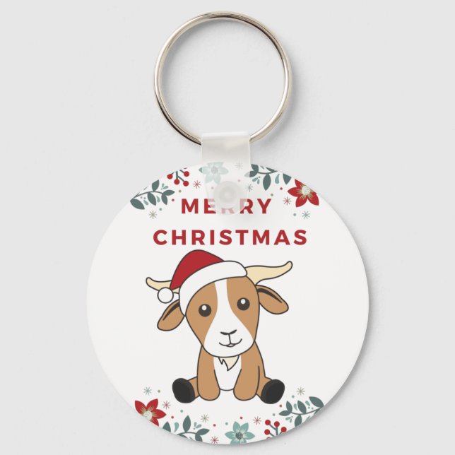 Goat Christmas Goats Winter Animals Keychain (Front)