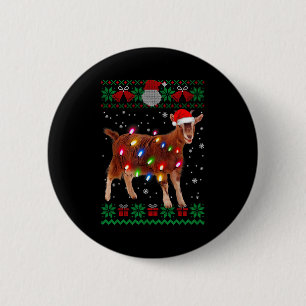 Goat Christmas Sweater Goat Christmas Tree Lights  2 Inch Round Button
