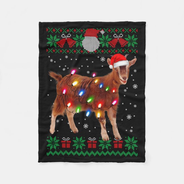Goat Christmas Sweater Goat Christmas Tree Lights  Fleece Blanket (Front)
