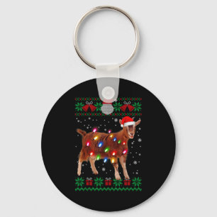 Goat Christmas Sweater Goat Christmas Tree Lights  Keychain