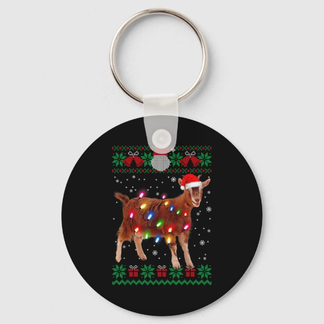 Goat Christmas Sweater Goat Christmas Tree Lights  Keychain (Front)