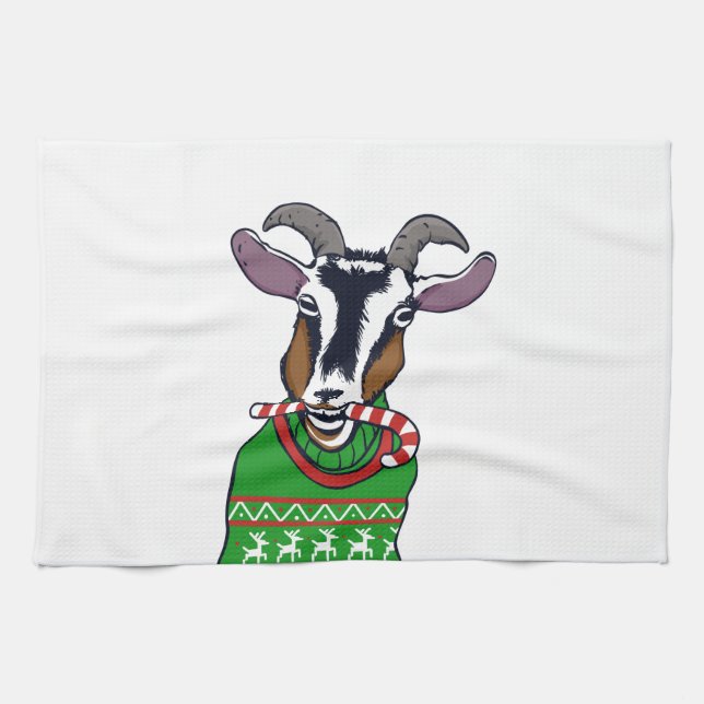 Goat Christmas Sweater Kitchen Towel (Horizontal)