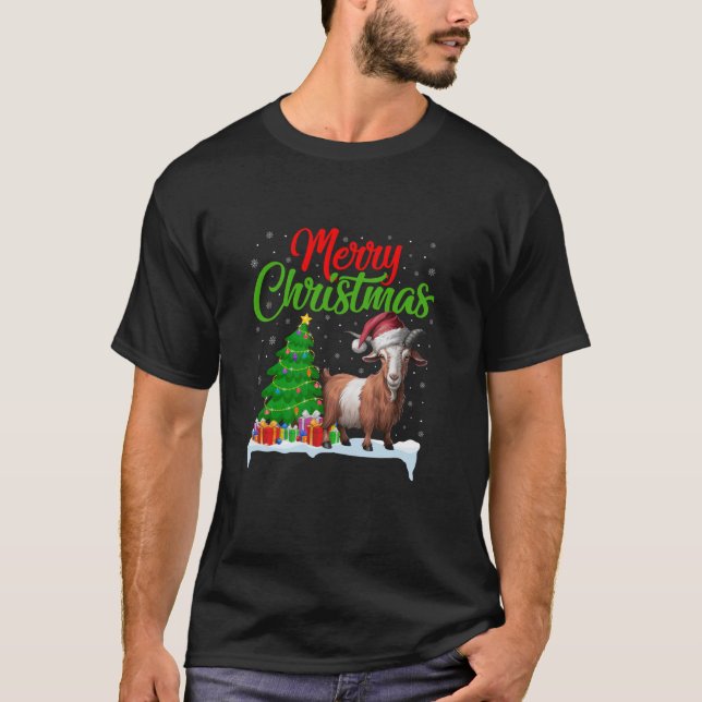 Goat Christmas Tree Lights Funny Xmas Goat Lover T T-Shirt (Front)