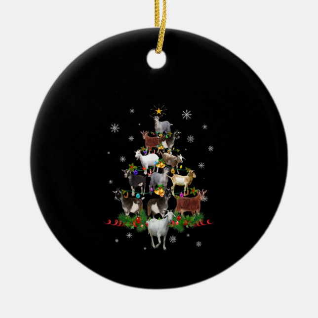 Goat Christmas Tree Snow Goat Xmas Ceramic Ornament (Front)