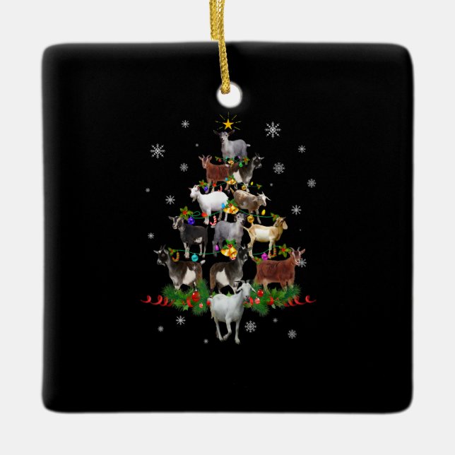 Goat Christmas Tree Snow Goat Xmas Ceramic Ornament (Front)