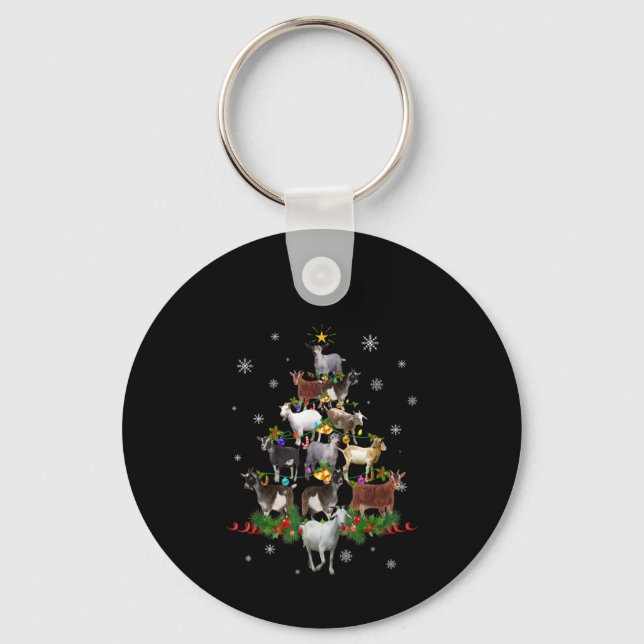 Goat Christmas Tree Snow Goat Xmas Keychain (Front)