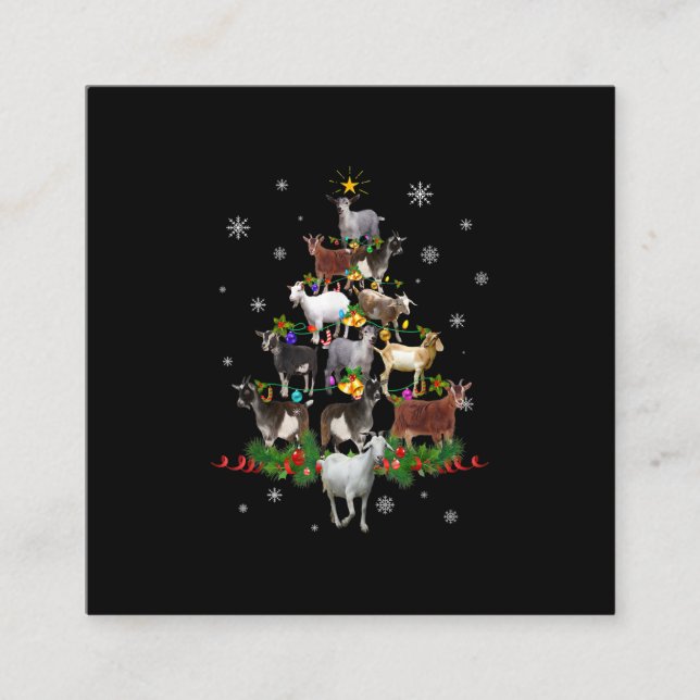 Goat Christmas Tree Snow Goat Xmas Square Business Card (Front)