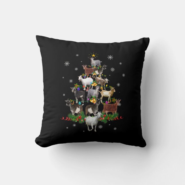 Goat Christmas Tree Snow Goat Xmas Throw Pillow (Front)