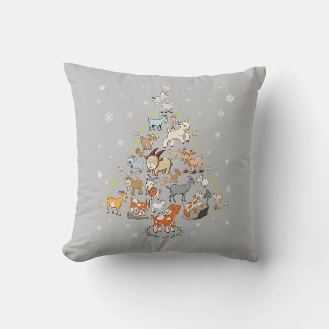 Goat Christmas Tree Throw Pillow (Front)