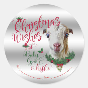 GOAT Christmas Wishes Baby Goat Kisses LaMancha Classic Round Sticker