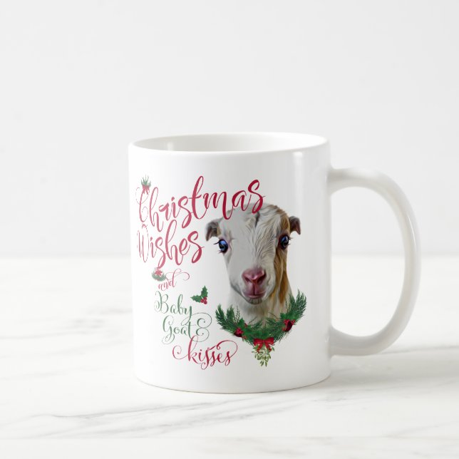 GOAT | Christmas Wishes Baby Goat Kisses LaMancha Coffee Mug (Right)