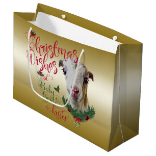 GOAT Christmas Wishes Baby Goat Kisses LaMancha Large Gift Bag